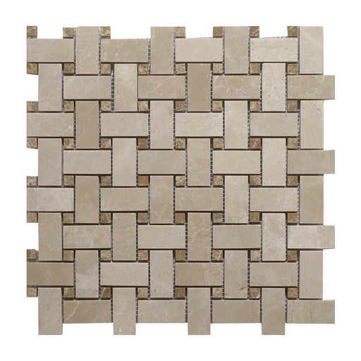 Botticino Polished Marble Mosaic - 1" x 2" Basket Weave