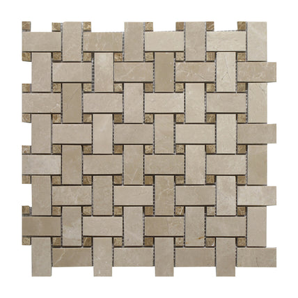 Botticino Polished Marble Mosaic - 1" x 2" Basket Weave