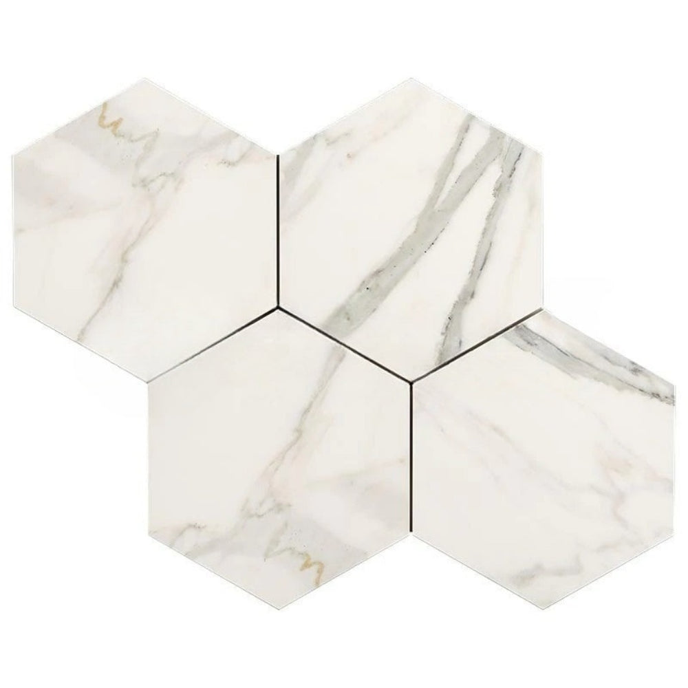 Calacatta Gold Marble Mosaic - 6" Hexagon Honed