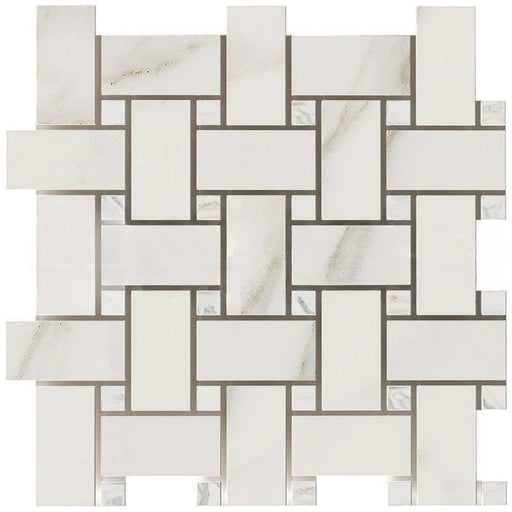 Calacatta Gold Marble Mosaic - Large Basket Weave with Calacatta Gold Dots Honed