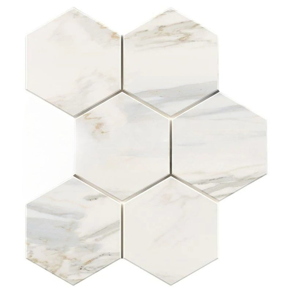 Calacatta Gold Marble Mosaic - 5" Hexagon Honed