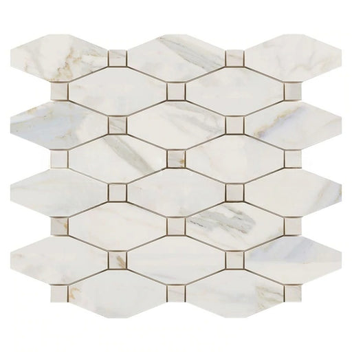 Calacatta Gold Marble Mosaic - Elongated Octagon with Calacatta Gold Dots Honed