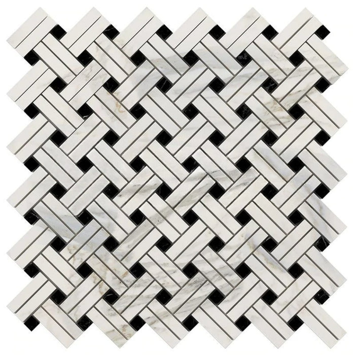 Calacatta Gold Marble Mosaic - Stanza with Black Dots Honed