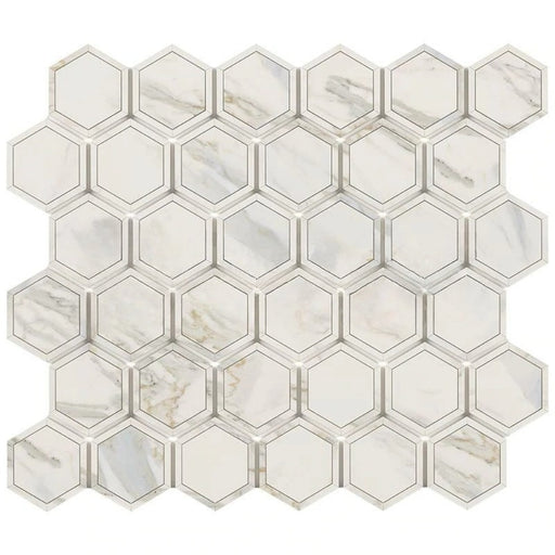 Calacatta Gold Marble Mosaic - 2" x 2" Vortex Hexagon with Calacatta Gold Honed