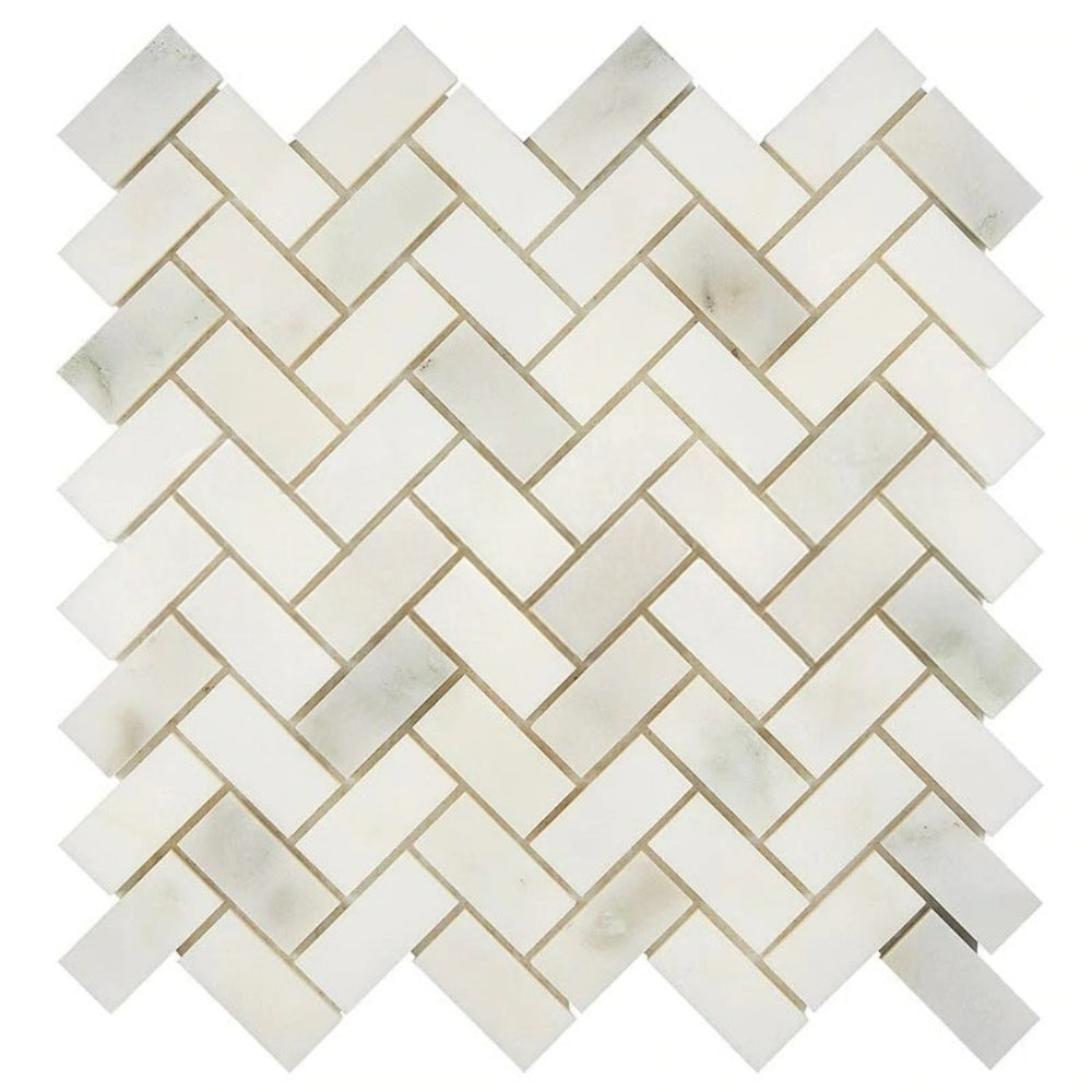 Calacatta Oliva Marble Mosaic - 1" x 2" Herringbone