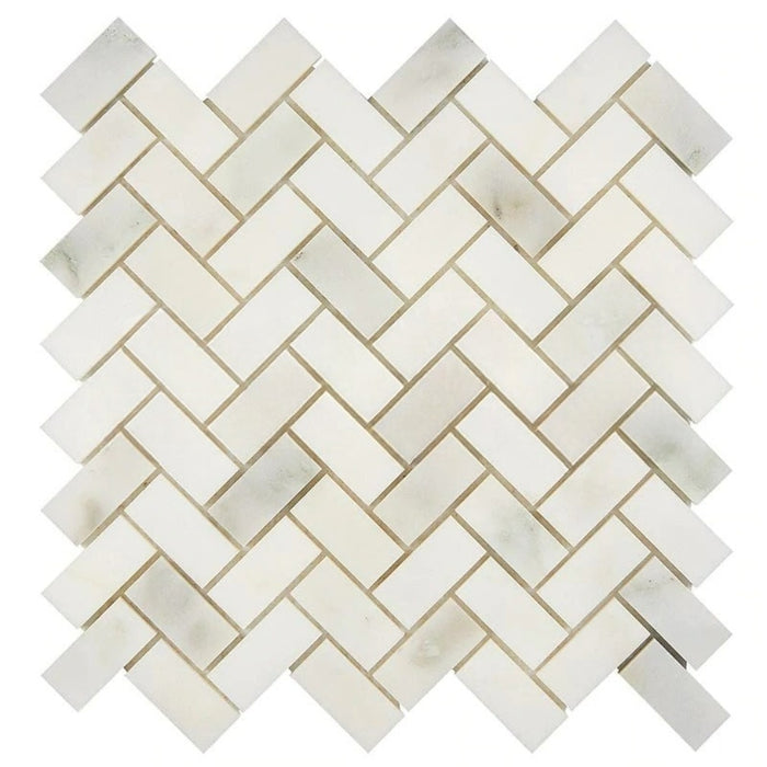 Calacatta Oliva Marble Mosaic - 1" x 2" Herringbone