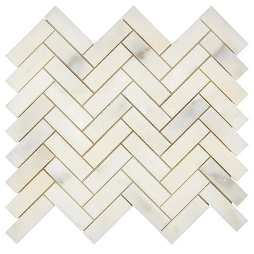 Calacatta Oliva Marble Mosaic - 1" x 3" Herringbone