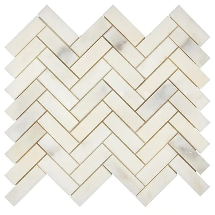 Calacatta Oliva Marble Mosaic - 1" x 3" Herringbone