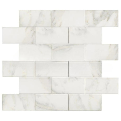 Calacatta Oliva Marble Mosaic - 2" x 4" Beveled Brick