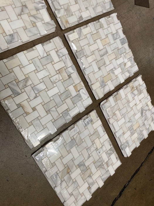 Calacatta Gold Polished Marble Mosaic - Basket Weave with Calacatta Gold Dots 