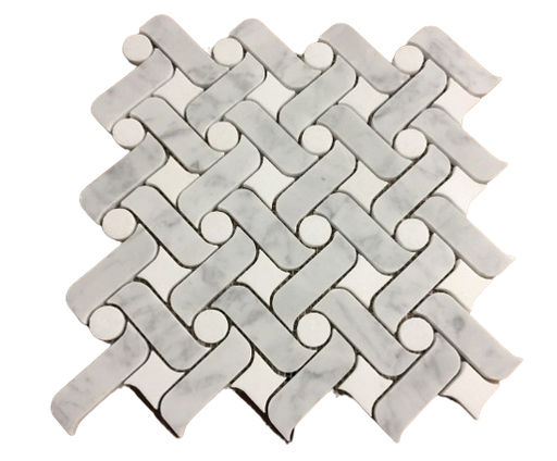 White Carrara Waterjet Polished Marble Mosaic - Wave