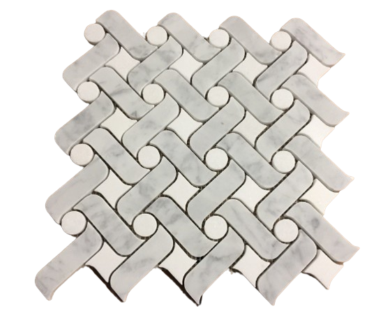 White Carrara Waterjet Polished Marble Mosaic - Wave