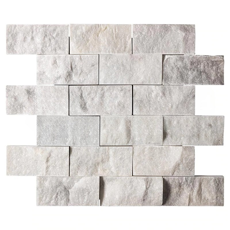 White Carrara Marble Mosaic - 2" x 4" Brick Split Face