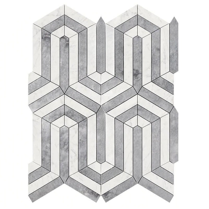 White Carrara Marble Mosaic - Berlinetta Design with Gray