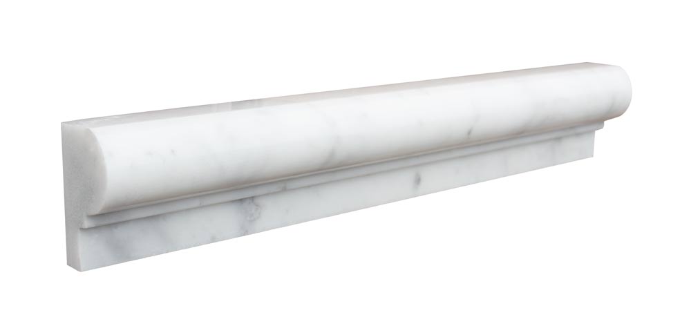 White Carrara Honed Marble Liner - 2" x 12" Single Step Chair Rail