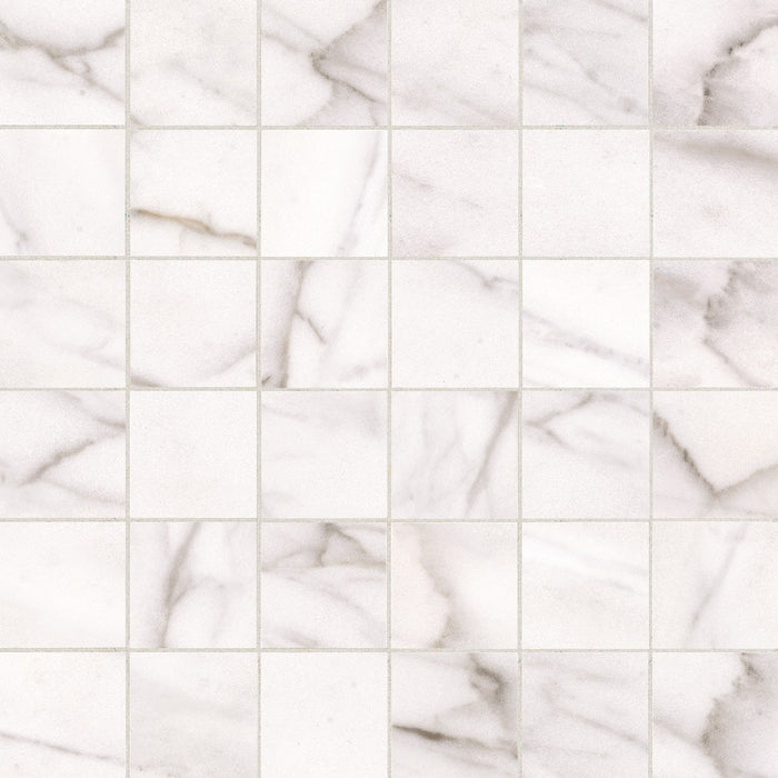 Full Sheet Sample - Classic Carrara Porcelain Mosaic - 2" x 2" Matte