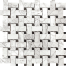 Full Sheet Sample - Pietra Antica Patara Stone Carrara White Basket Weave Natural Stone Mosaic - 12" x 12" Polished