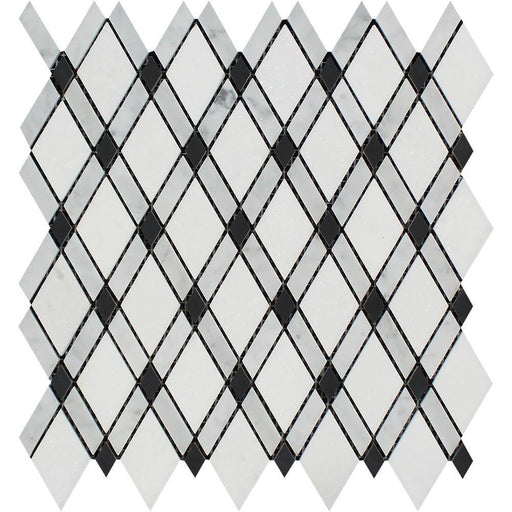 White Carrara Marble Mosaic - Lattice with Black & Thassos White Polished