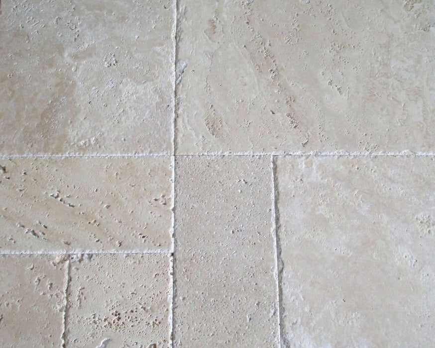 Ivory Travertine Versailles Pattern - Unfilled, Chiseled & Brushed