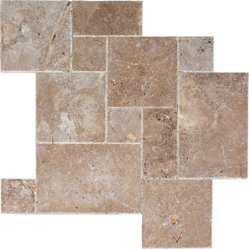 Noche Travertine Versailles Pattern - Unfilled, Chiseled & Brushed