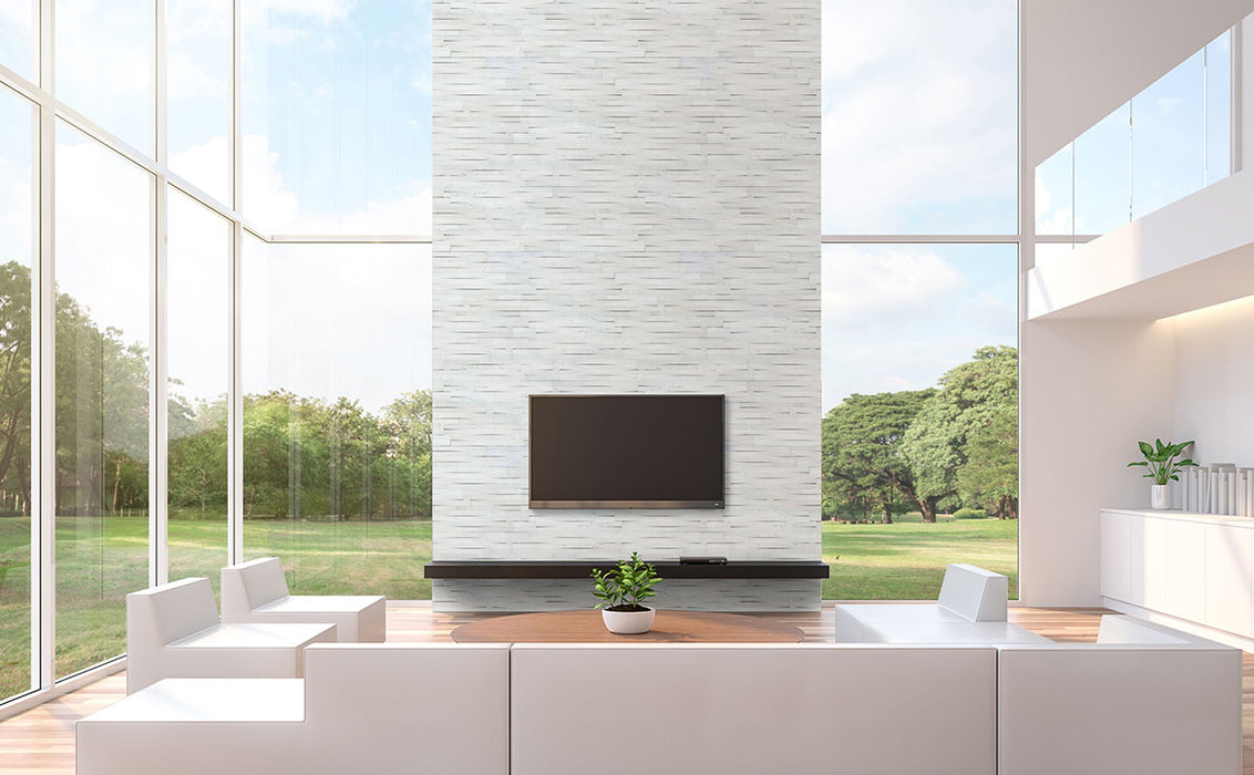 Rockmount Stacked Stone Panels Cosmic White 3D Wave LPNLMCOSWHI624-3DW Split Face Marble