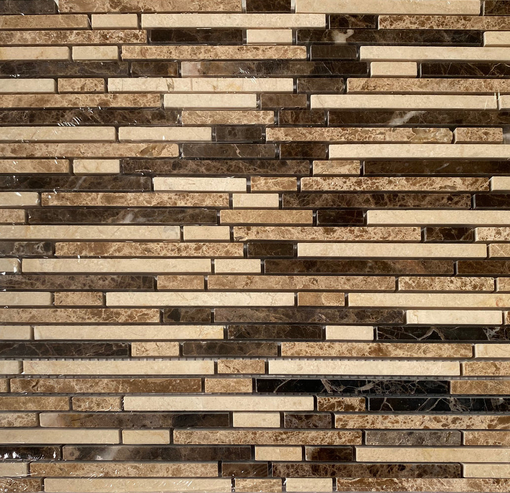 Crema Marfil Marble Mosaic - Bamboo Sticks with Emperador Dark & Emperador Light