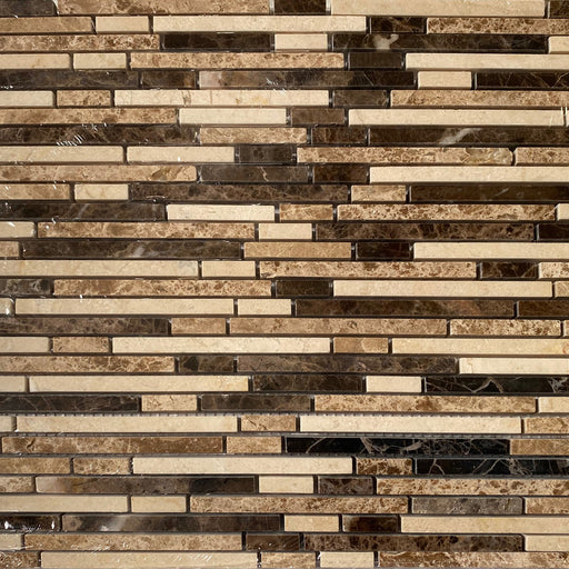 Crema Marfil Marble Mosaic - Bamboo Sticks with Emperador Dark & Emperador Light
