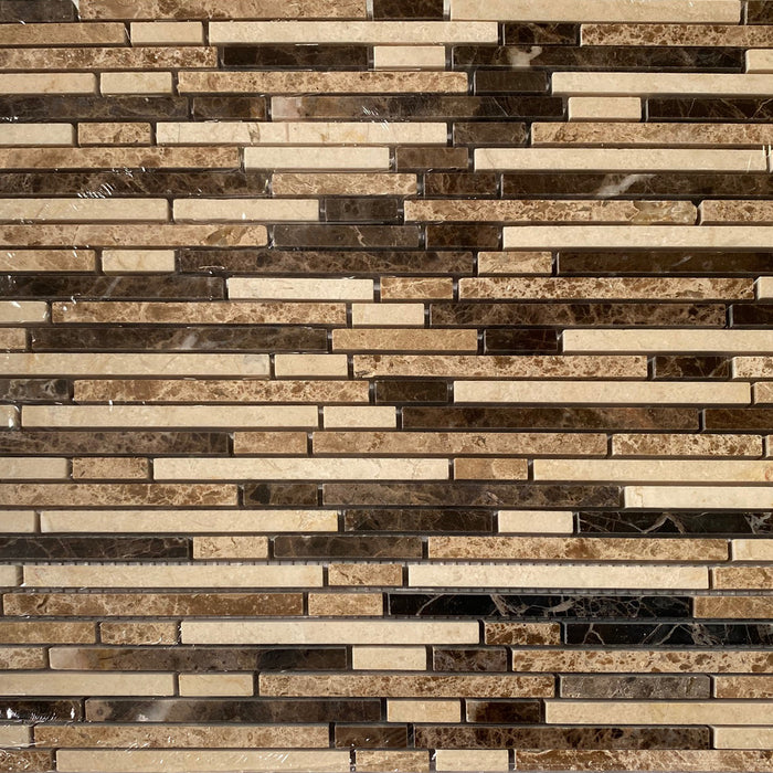 Crema Marfil Marble Mosaic - Bamboo Sticks with Emperador Dark & Emperador Light