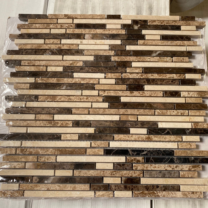 Crema Marfil Marble Mosaic - Bamboo Sticks with Emperador Dark & Emperador Light Polished