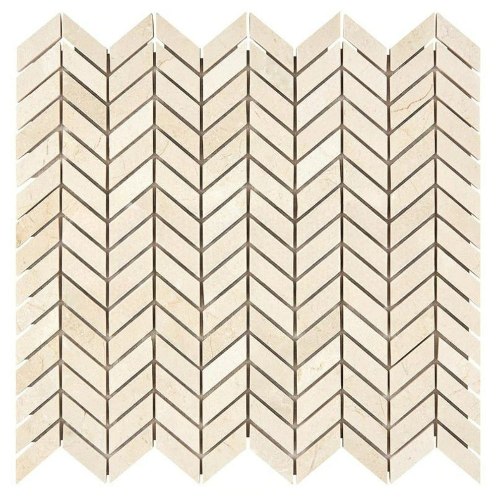 Crema Marfil Polished Marble Mosaic - Mini Chevron