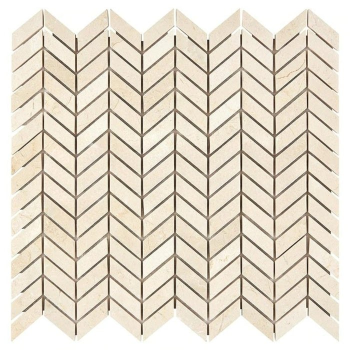 Crema Marfil Polished Marble Mosaic - Mini Chevron