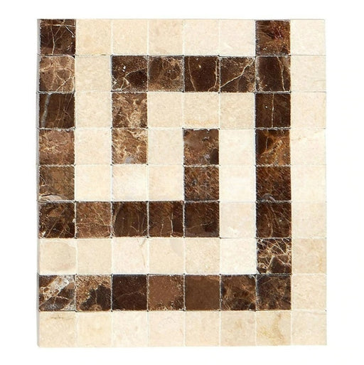 Crema Marfil Marble Border - Greek Key Border Corner with Emperador Dark Polished