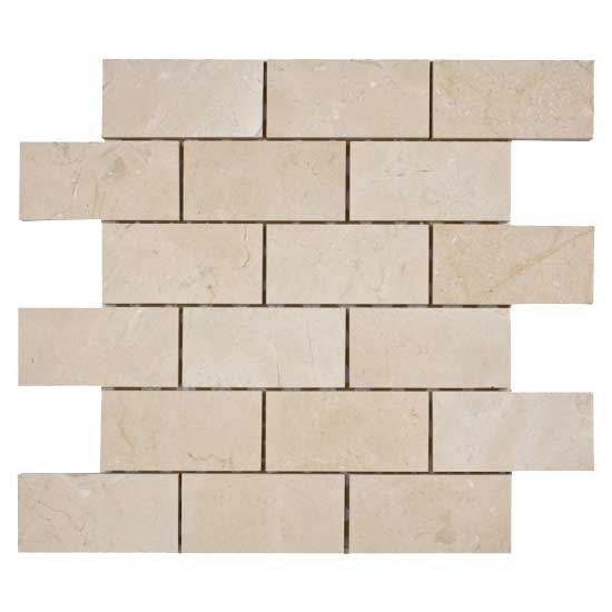 Full Sheet Sample - Pietra Antica Patara Stone Crema Marfil Staggered Natural Stone Mosaic - 2" x 4" Honed