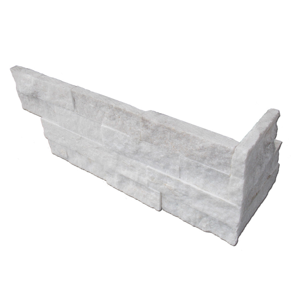 Ice White Split Face Quartzite Ledgestone Corner - 6" x 18" x 3/4"