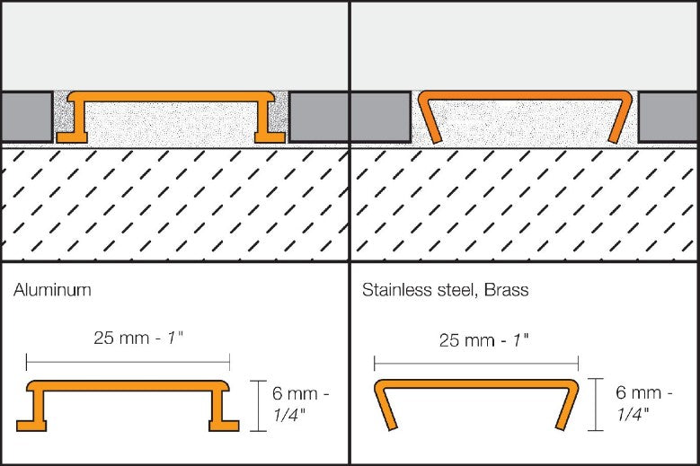 DL625AE Satin Anodized Aluminum 1/4" x 8' 2 1/2" Tile Edging Trim