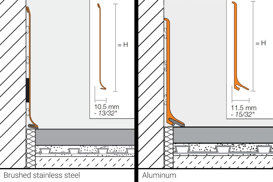 DBSL110EB Brushed Stainless Steel 4 3/8" x 8' 2 1/2" Tile Edging Trim