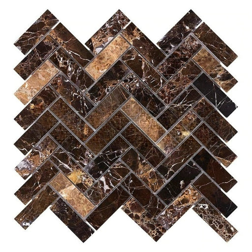 Emperador Dark Marble Mosaic - 1" x 3" Herringbone Polished