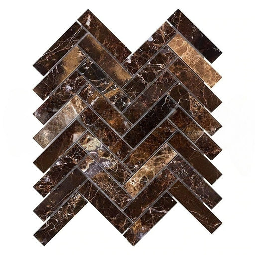 Emperador Dark Marble Mosaic - 1" x 4" Herringbone Polished