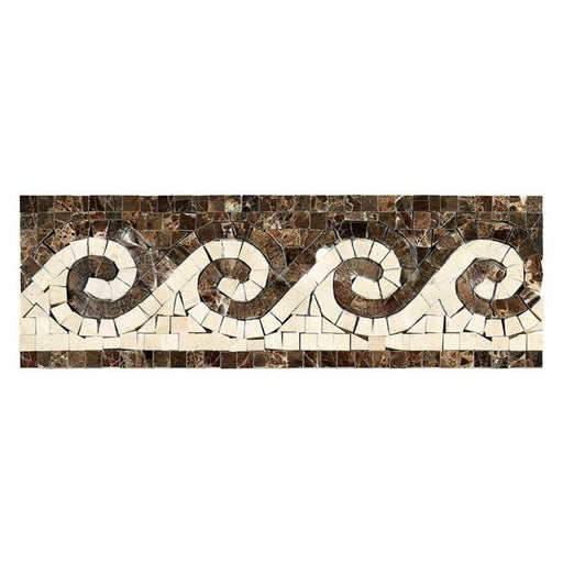 Emperador Dark Marble Border - 3 7/8" x 12" Wave Border with Crema Marfil Dots Polished