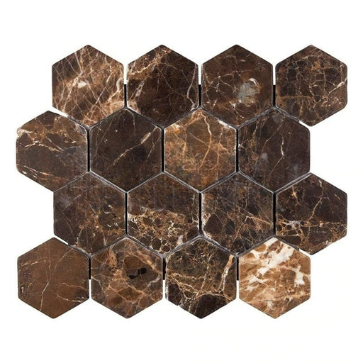 Emperador Dark Marble Mosaic - 3" Hexagon Tumbled