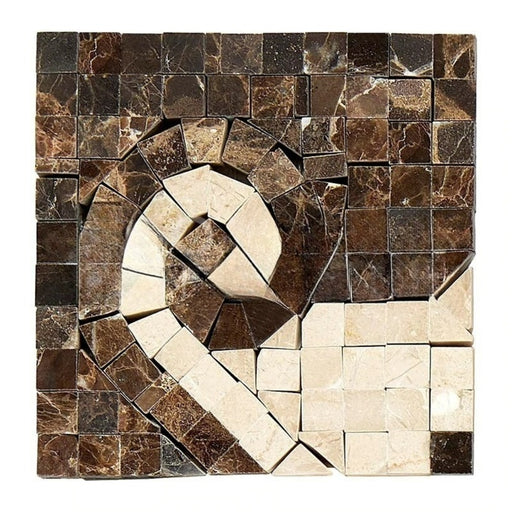 Emperador Dark Marble Border - Wave Border Corner with Crema Marfil Dots Polished