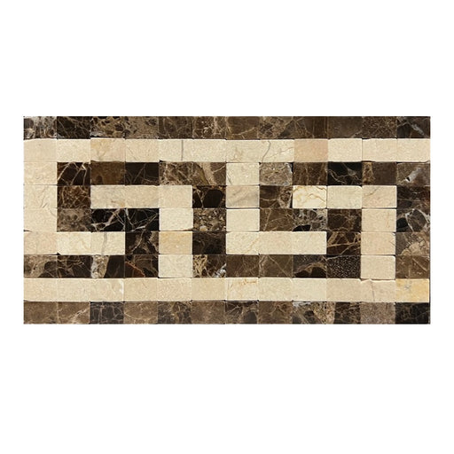 Emperador Dark Marble Border - 3 1/2" x 7" Greek Key Border with Crema Marfil