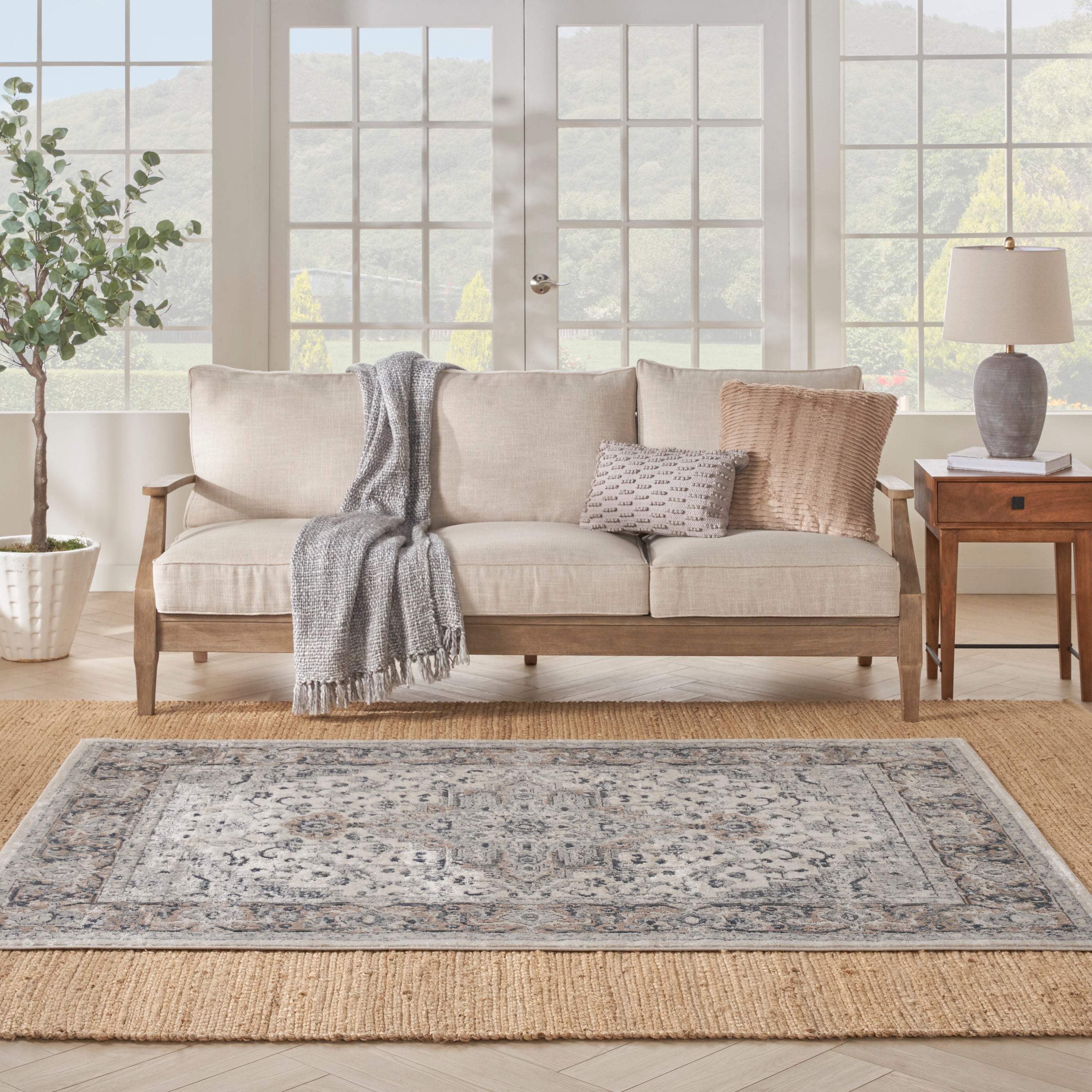 Nourison Natural Jute NJT01 Bleached Jute 4 Ft x 6 Ft Area Rug — Stone ...