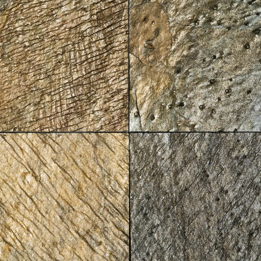 Full Tile Sample - Gold Green Quartzite Tile - 12" x 12" x 3/8" - 1/2" Natural Cleft Face, Gauged Back