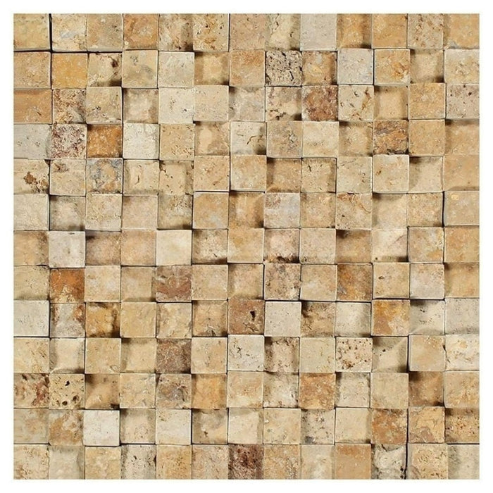 Golden Sienna Travertine Mosaic - 1" x 1" Split Face (Hi / Low)