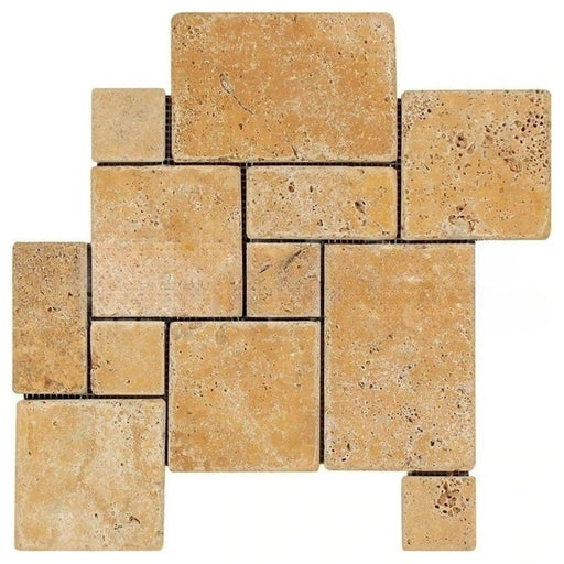 Golden Sienna Travertine Mosaic - Opus Mini Pattern Tumbled