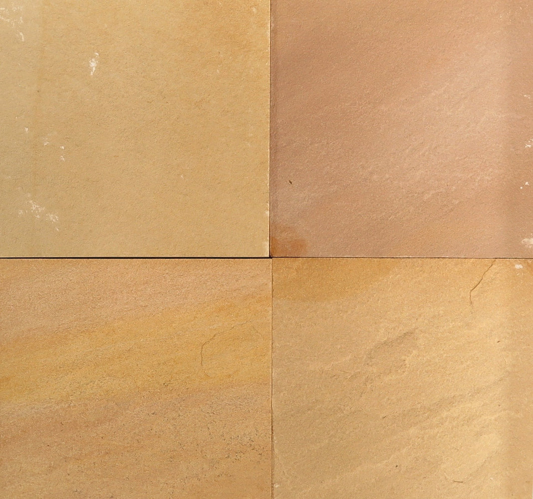 Full Tile Sample - Golden Buff Sandstone Tile - 12" x 12" x 3/8" - 1/2" Natural Cleft Face, Gauged Back