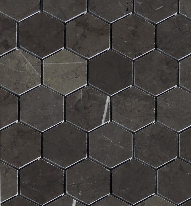 Pietra Gray Marble Mosaic - 2" Hexagon Polished