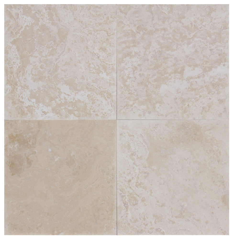 Full Tile Sample - Imperial Platinum (Super Light) Cross Cut Travertine Tile - 18" x 18" x 1/2" Filled & Honed