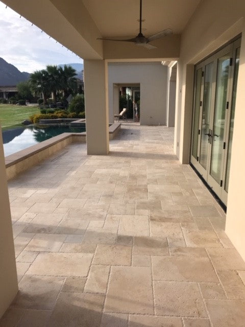 Imperial Platinum (Super Light) Cross Cut Chiseled & Brushed Travertine French Versailles Pattern - Various Sizes